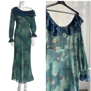 Stone Cold Fox x Free People Vicious Maxi Slip Dress in Green Lily Pad NWOT